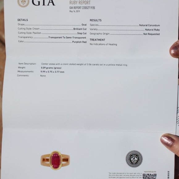 GIA Tajik Ruby 2.06ct Solid 21K Yellow Gold Ring - Picture 9 of 9